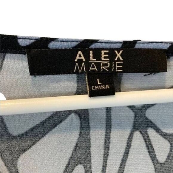 Alex Marie Geometric Blue-Violet Black Asymmetry Layers Blouse Women Size L - Picture 7 of 7